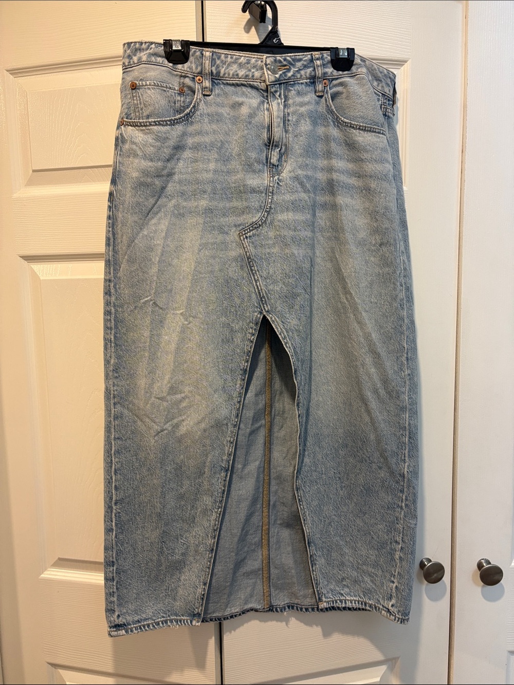 American Eagle Outfitters Light Blue Denim Straight Midi Skirt